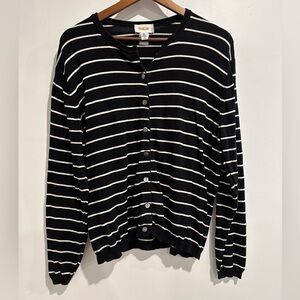 TALBOTS 100% Cotton Italy Striped Button Up Staple Cardigan‎ Size XL